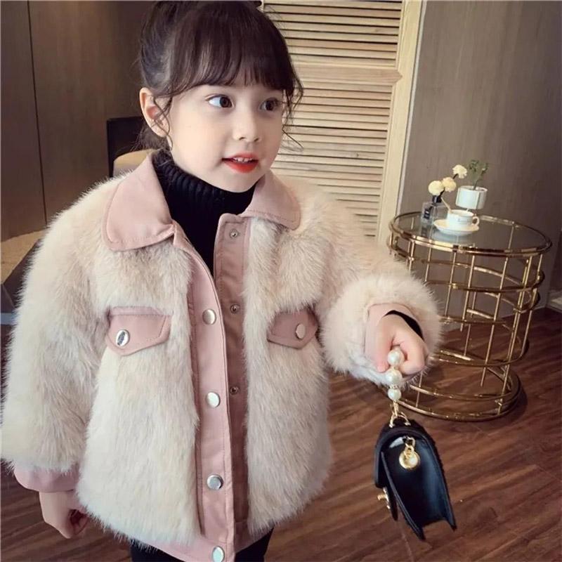 Girls Faux Fur Fox Fur Jacket Winter Children Korean Thickening Warm Wool Sweater Children Cute Fashion Fur Cotton Clothing