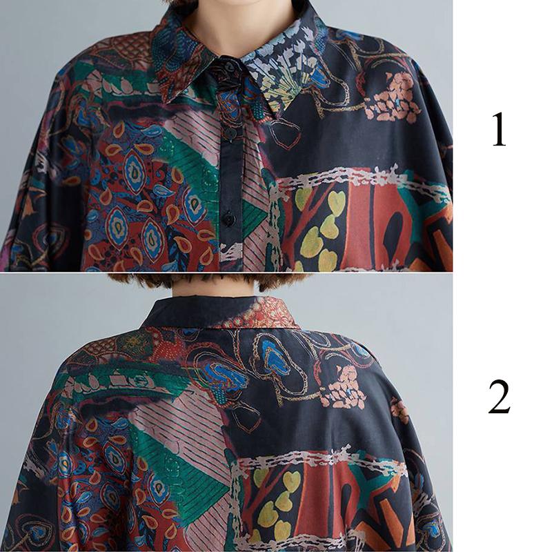 WTEMPO Plus Size Turn-down Collar Women Dress Summer Long Dress Casual Mid-calf Length Pattern Button