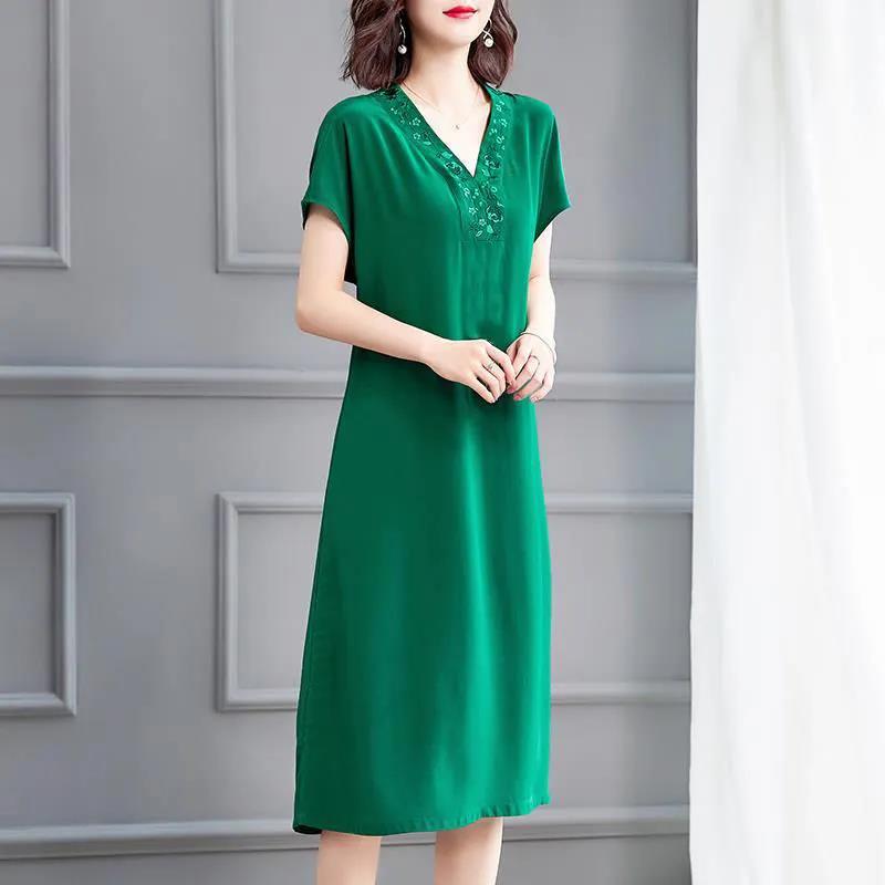 Summer Mother's Dress Women's Skirt Loose Mid-length Over-the-knee Skirt