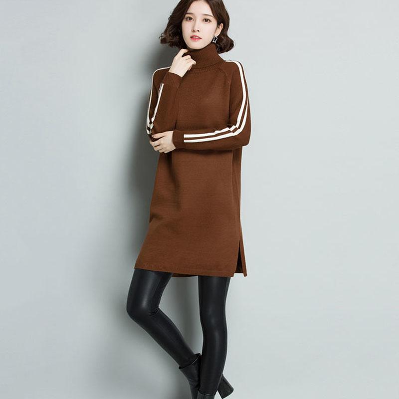 Autumn and Winter Turtleneck Thick Sweater Dress Mid-length Loose Large Size Base Skirt Fashion Simple Women's Sweater Dress