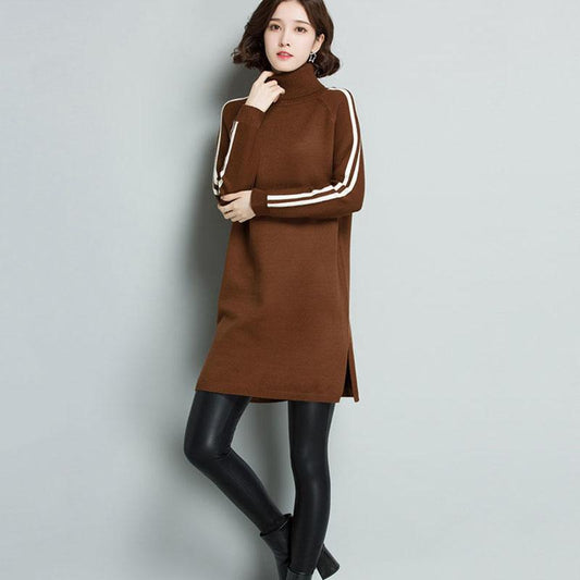 Autumn and Winter Turtleneck Thick Sweater Dress Mid-length Loose Large Size Base Skirt Fashion Simple Women's Sweater Dress