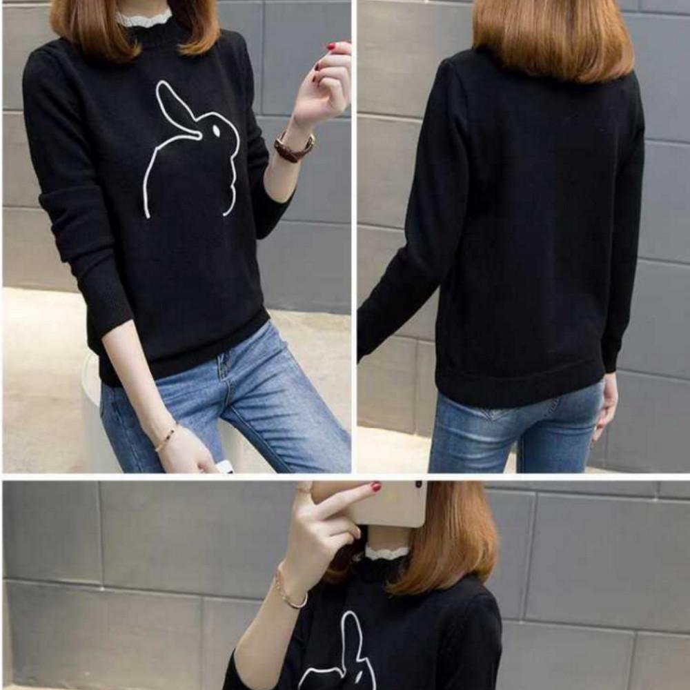 Pofulove Pullover Embroidery Loose Wild Knitted Base Shirt Short Women Sweater Women's Winter