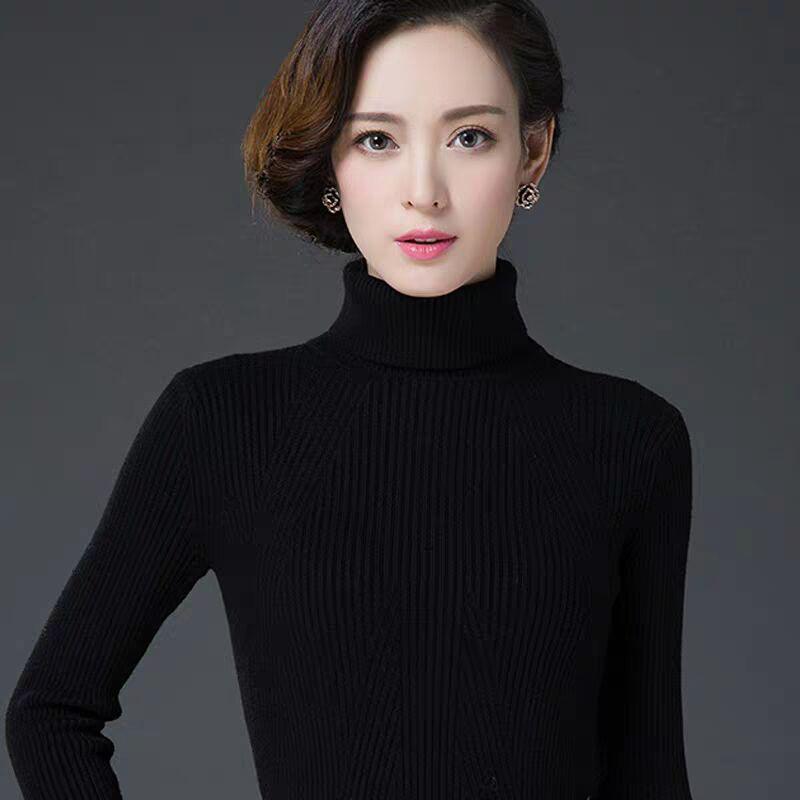 Pofulove Plus Size Loose Knit Bottoming Shirt Dress Turtleneck Thicken Wild Bottoming Shirt
