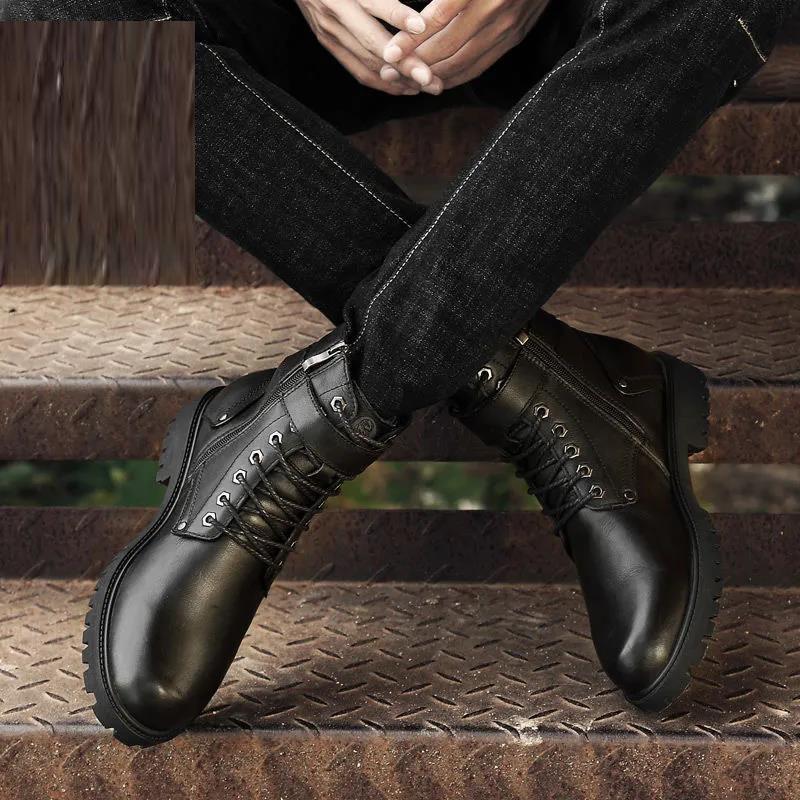 Men's Martin Boots Cowhide Tooling Cowboy Boots Large Size American Tooling Boots Leather Boots Mid-tube Boots