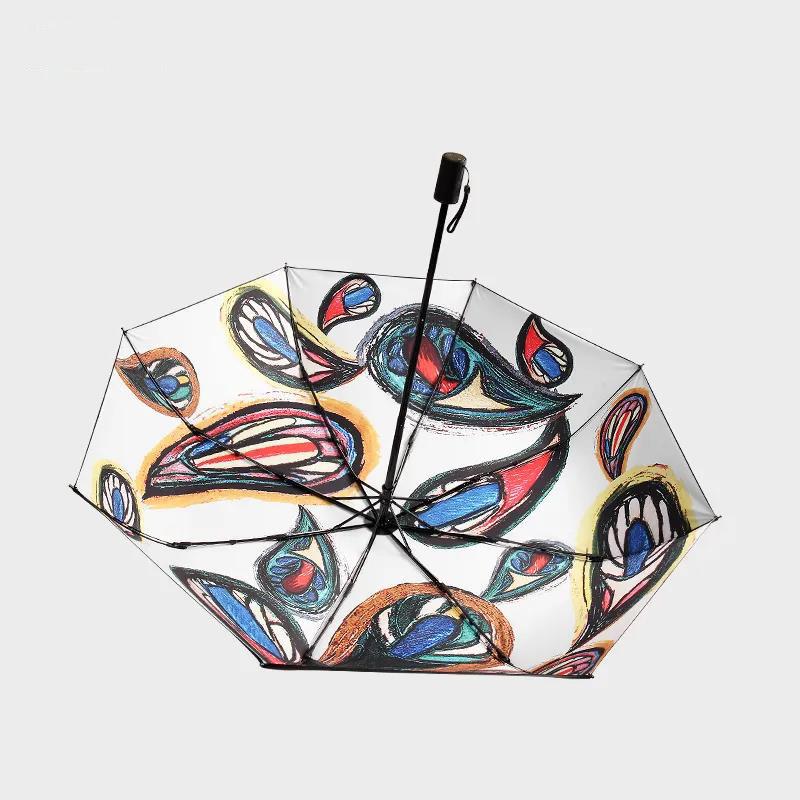 Ultra-light Creative Three-fold Umbrella Female Sun Umbrella Anti-ultraviolet Folding Sunscreen Black Plastic Sunny Umbrella Dual-use