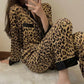 Women's Autumn Winter Sexy Leopard Printing Pajamas Long-sleeved Lapel Loose Homewear Suit Casual Out Wear Pyjamas Set Female Comfortable Nightgowns