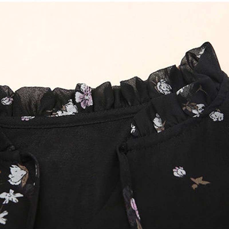 Women's Spring and Autumn Chiffon Short Sleeve Top Tie Bow Print T-Shirt