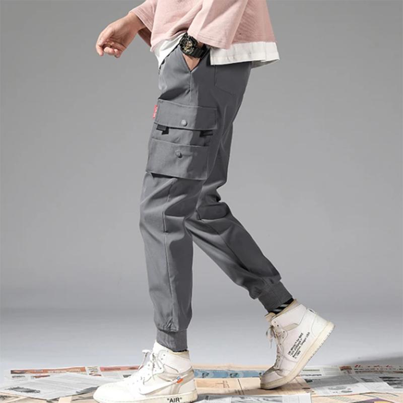 Men's Casual Trousers Sports and Leisure Korean Style Trendy Ankle Pants Pocket Streetwear Small Feet Long Pants Outdoor Mid-waist Elastic Bottoms