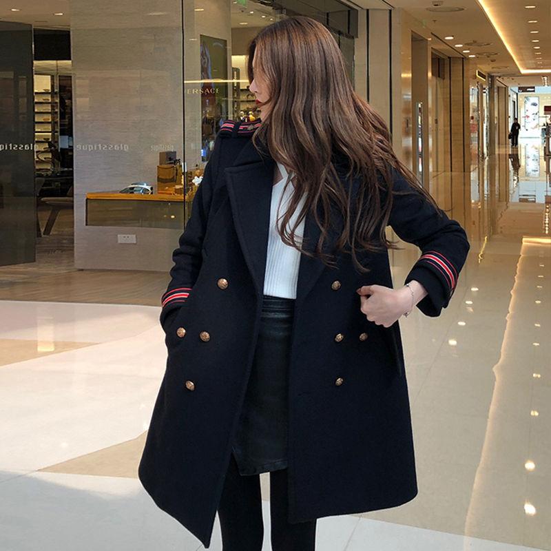 Women Trench Coat  Winter Lapel Long Sleeve Coats Office Ladies Solid Loose Woolen Coat Outwear