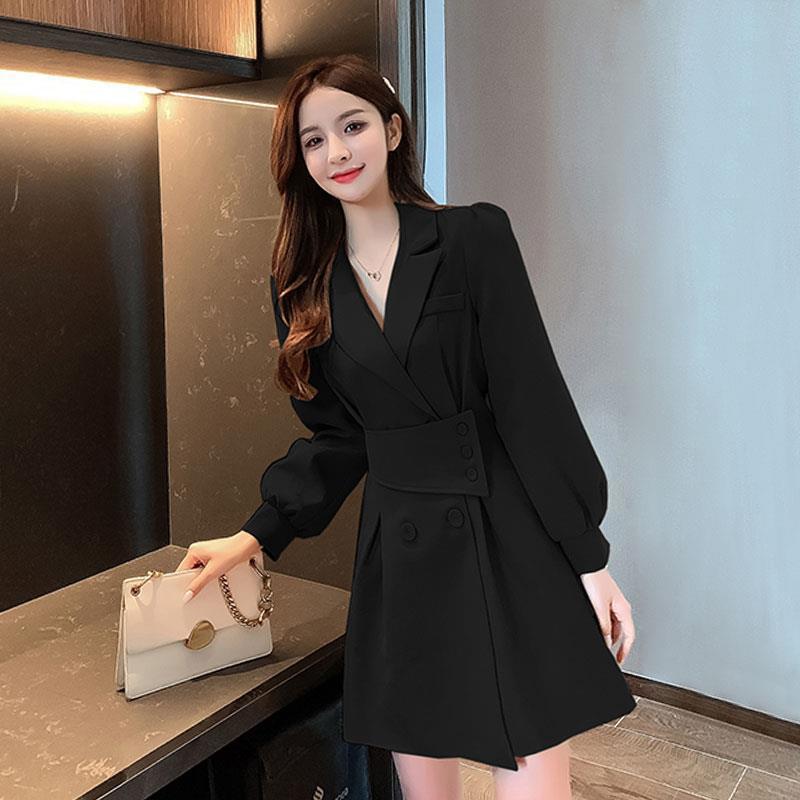 Suit Collar Long-sleeved Dress Women Spring  Summer Korean Design Windbreaker Short Skirt