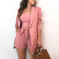 3PCS Women's Spring/Summer Solid Color Casual Suit Ladies Vest + Suit Jacket + High Waist Shorts Three-piece Workplace Work Suit