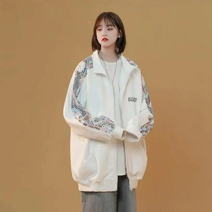 White Baseball Uniform Jacket Women's Trendy Ins Salt Fried Street Casual Jacket 2022 New Lazy Sports Top
