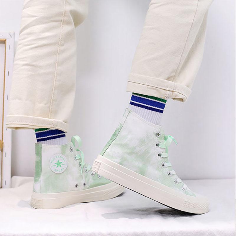 Gradient Color Lace-up Canvas Shoes Female Students Korean Style High-top Shoes Female Tie-dye Shoes