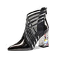 Pointed Toe Net Boots High-heeled Rhinestone Toe Cap Sandals Female Summer Leather Soft Leather Thick-heeled Net Gauze Sandals