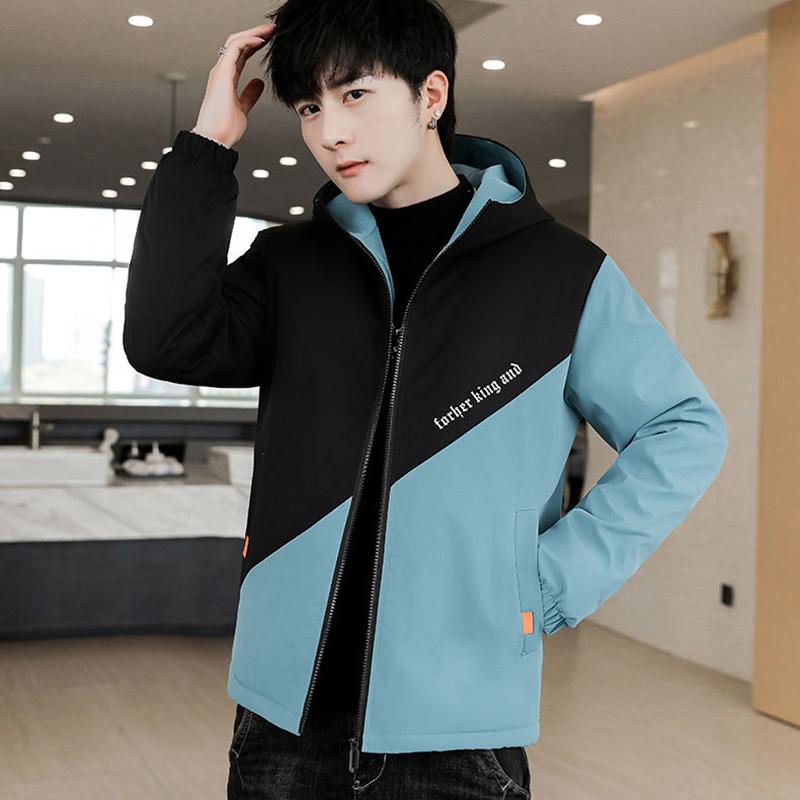 Thin Spring and Autumn Jacket Men's Handsome Loose Hooded Work Jacket Men's Temperament Short Long-sleeved Warm Zipper Jacket