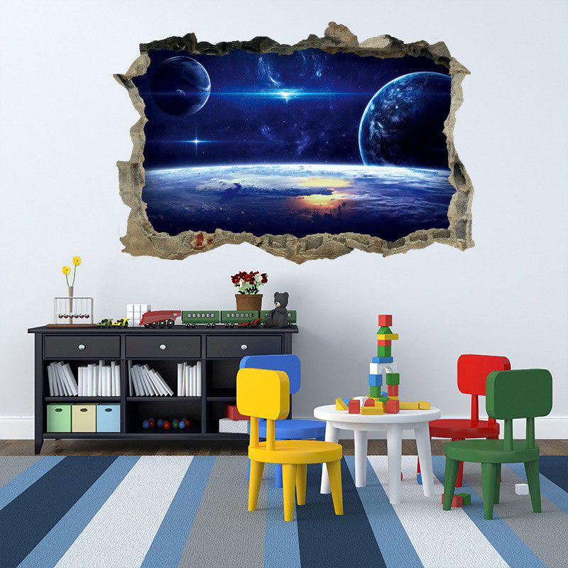 [sticker ]Cartoon Universe Space Wall Sticker Broke 3d Removable Wall Decals For Kids Room Children
