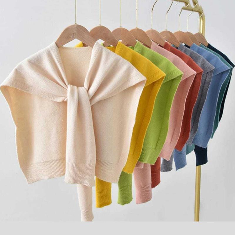 Simple British Style Solid Color Shawl with Lace-up and Knotted Knitted Wool Scarf Women's Jacket with Shoulder Fabric Soft and Comfortable