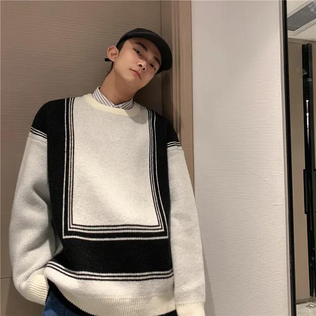 Men's Sweater Autumn and Winter Thickening Round Neck Pullover Sweater Tide Slim Warm Sweater Bottoming Shirt Youth Shirt