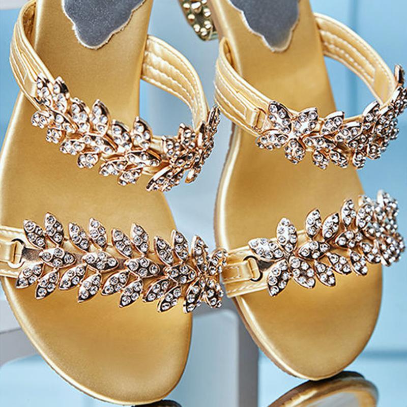 Summer Rhinestone Sandals and Slippers Women's Shoes Fashion Mid-heel Thick Heel Korean Style Hollow Heel Slippers Sandals