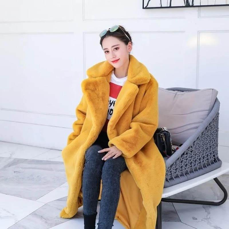 Winter Imitation Rabbit Fur Long Suit Collar Fur Coat Loose Warm Casual Temperament Ladies Windbreaker