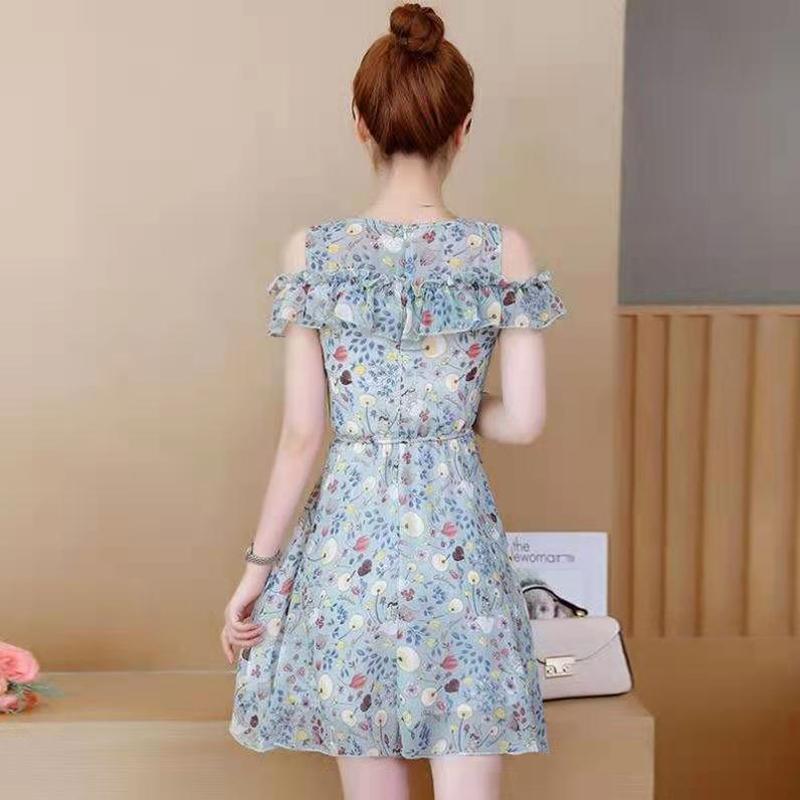 Chiffon Dress Women's Waist Slimming Strapless Skirt One-shoulder Floral Skirt A-line Dress Floral Short Skirt Fabric Lightweight and Breathable