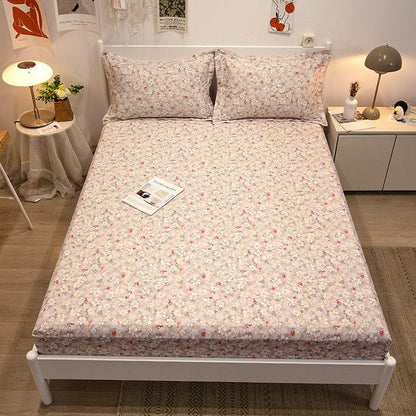 Skin-friendly Cotton Protective Cover Mattress Cover  Three-piece Non-slip Thickened Bedspread Bed Sheet Pillowcase