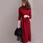 Women's knitted dress winter high neck slim long pullover sweater dress with belt