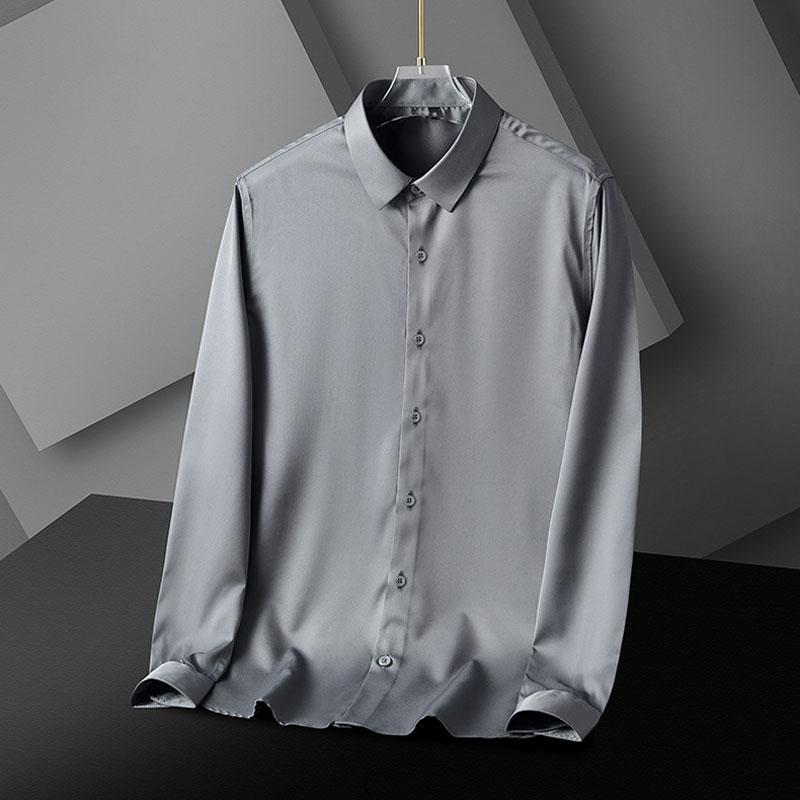 Silk T-shirts Stretch Cardigan Long Sleeve Top Solid Color Male Shirt Button Down Shirts Casual Men Clothing