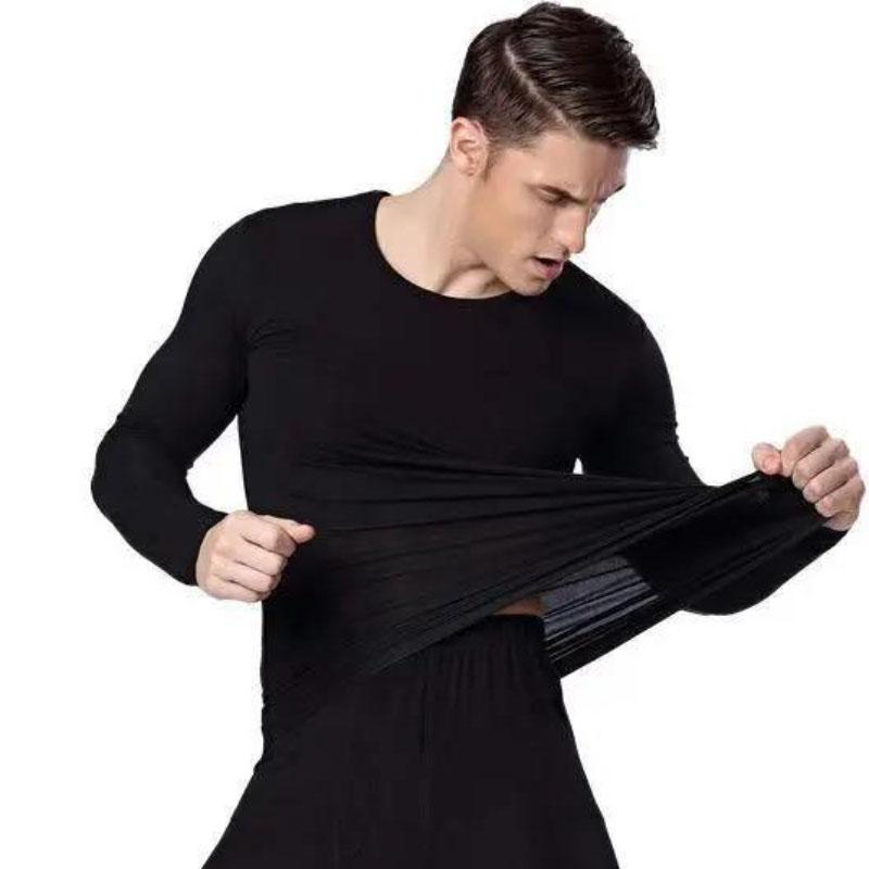 Men's Modal Tight-fitting Base Stretch Shirt Slim Top Solid Color Youth Warmth Plus Fleece Winter