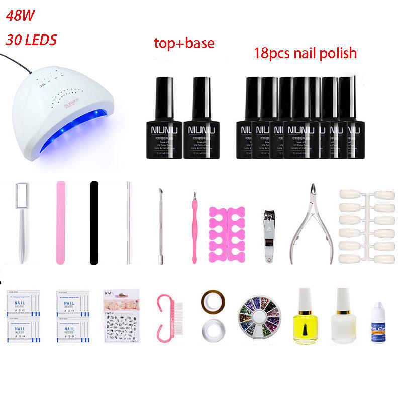 Manicure Set Gel Polish Base Top Coat Nail Kit 48w Uv Led Lamp nail dryer Manicure  Nail Art set