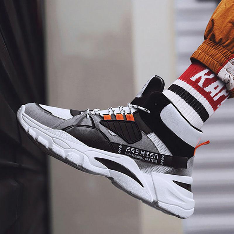 Spring Men's High-top Sports Shoes Men's All-match Height Increase Shoes Breathable Student Shoes Men