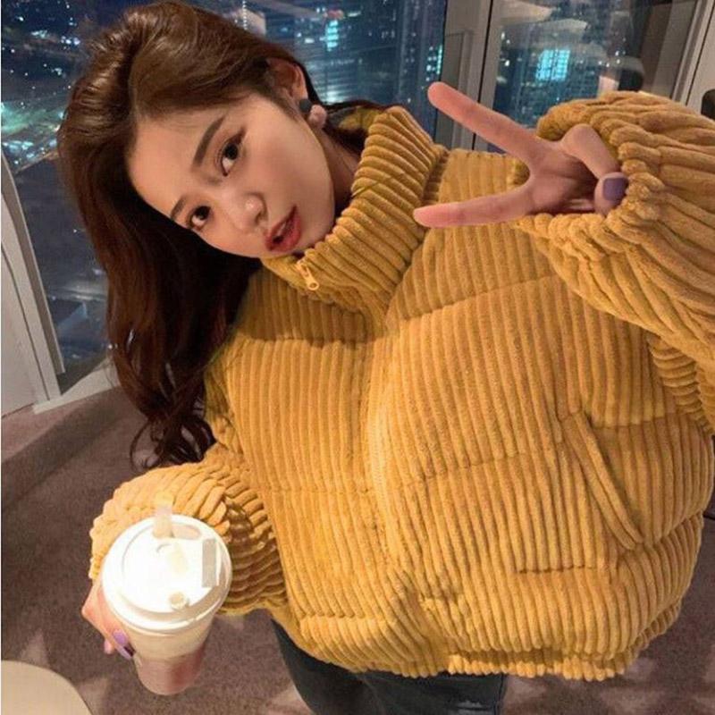 Winter Down Coat Korean Fashion Short Corduroy Coat Thick Loose Plus Size Down Jacket