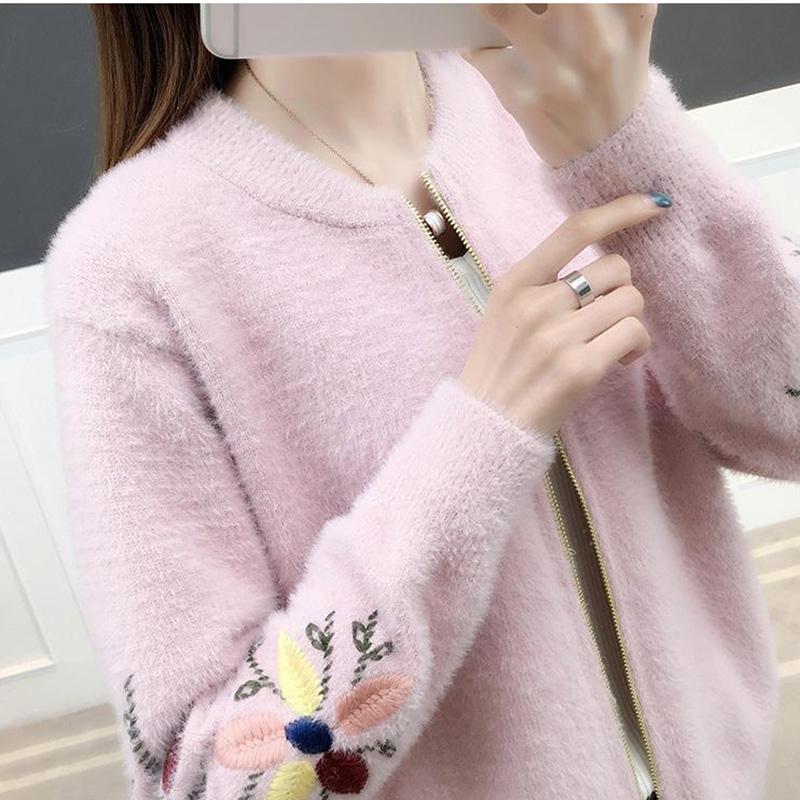 Imitation Mink Fleece Knitted Cardigan Spring and Autumn Loose Short Coat Fashion Thick Top