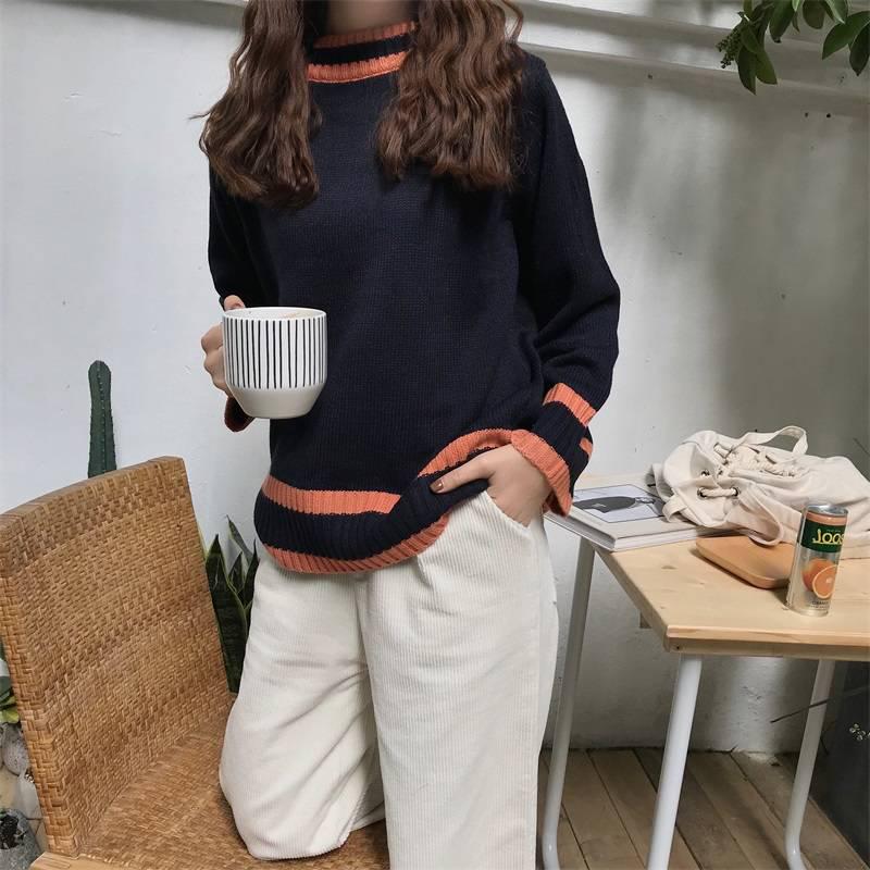 Pofulove Autumn Winter Sweater Female Korean Loose Was Thin Lazy College Style bottoming Sweater