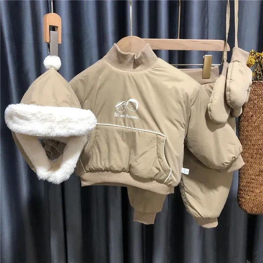 Boys' Autumn and Winter Suits Both Sides Wear Suits Children's Western-style Baby Plus Velvet Thickening Warm Two-piece Cotton Jacket