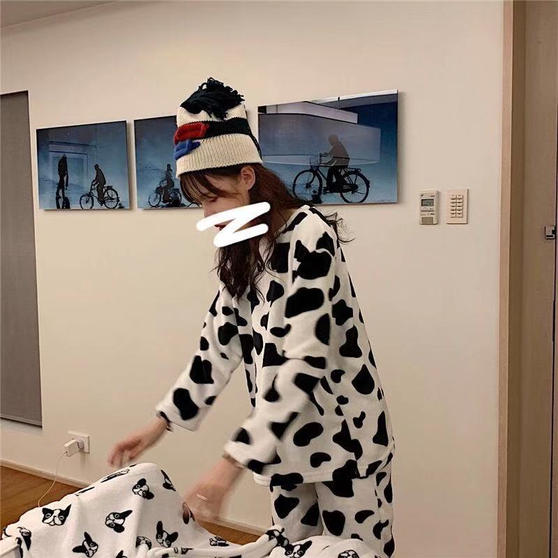 Women's Autumn and Winter Coral Velvet Thick Pajamas Flannel Plus Velvet Outer Wear Home Service Suit