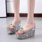 Slippers Women's Wedge Heel High-heeled Sandals  Slippers Women's Summer Super High-heeled Rhinestone Sequins Transparent Platform Slippers