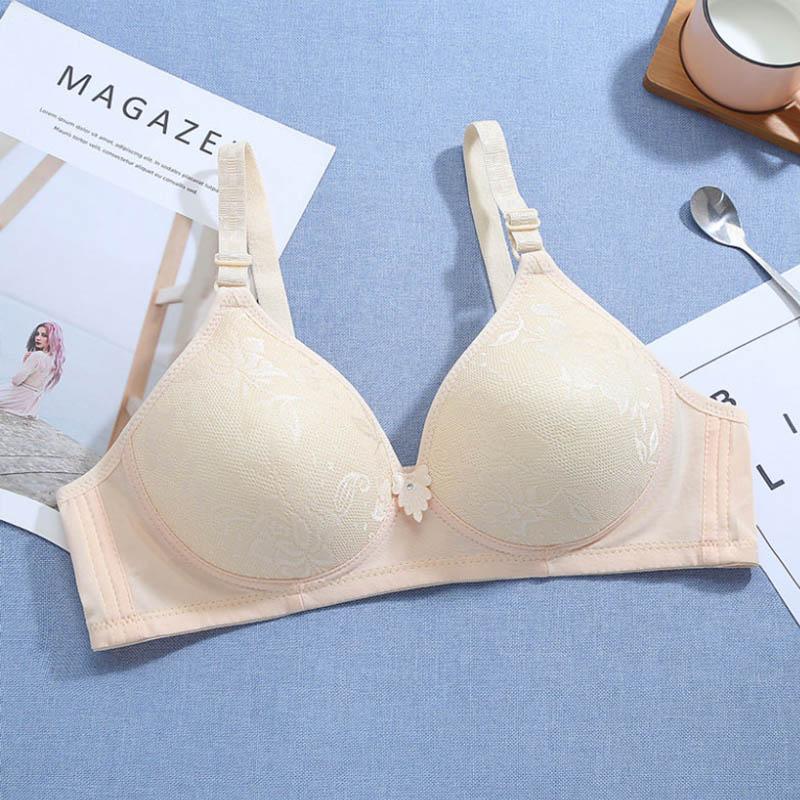 Female Thin Large Size Unwired Bra Side Pull Up Shape Adjustable Breathable Comfort Lightweight Bra