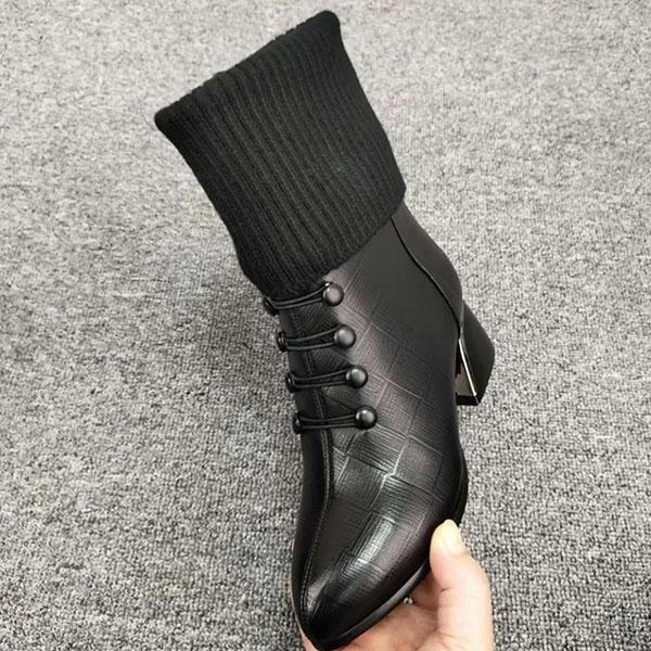 Women's Autumn Non Slip High Heel Short Martin Boots Female Winter Large Size Solid Color Warm Boots