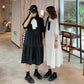 Cute Sweet Girl Bow Ruffle College Style Mid-length A-shaped Skirt Age Reduction Looser  Short Sleeve Dress