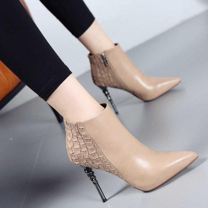 Autumn Winter  Women Ankle Martin Boots Women Pointed Toe Zip High Heels Snow Boots Woman Booties