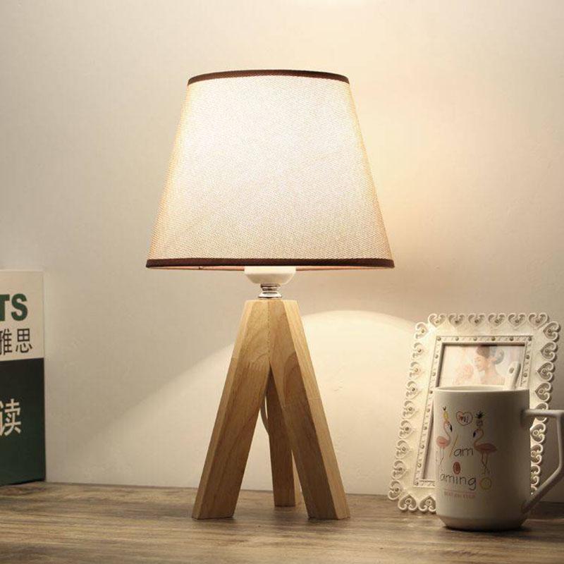 Modern Bedroom Wooden Small Table Lamp European Warm Creative Cloth Lampshade Led Bedside Lamp