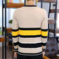 Autumn and Winter Striped Sweater Slim Young Men's Round Neck Knit Bottoming Shirt Long-sleeved Splicing Color Pullover Top