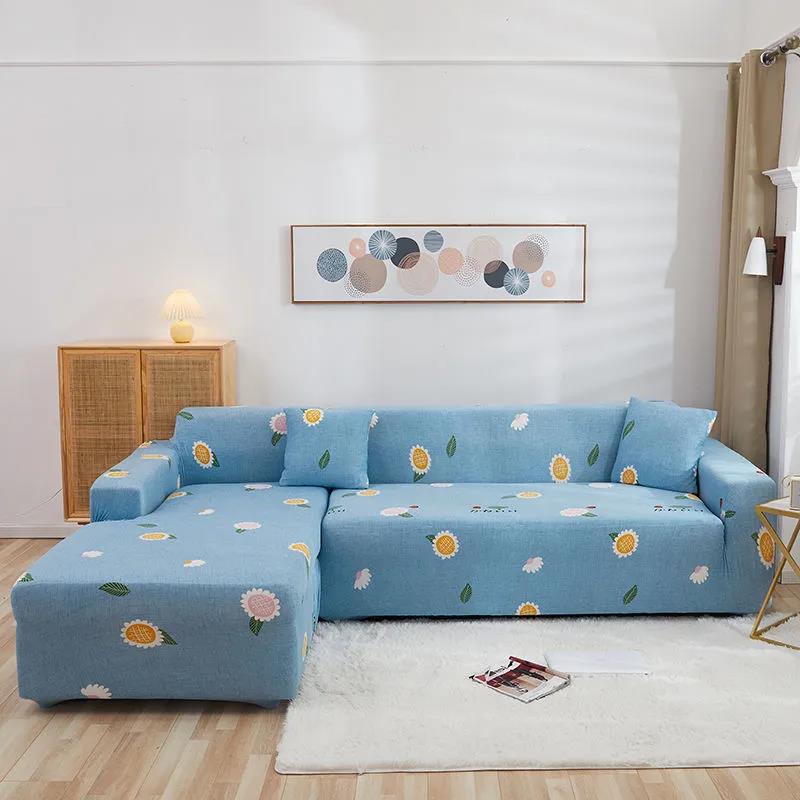 Square Lattice Printed L Shape Sofa Covers for Living Room Sofa Protector Anti-dust Elastic Stretch Covers for Corner Sofa Cover