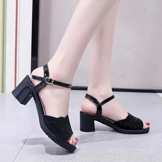 Women's Medium Heel Summer Thick Heel Sandals Non-slip Wear-resistant Sandals Outdoor