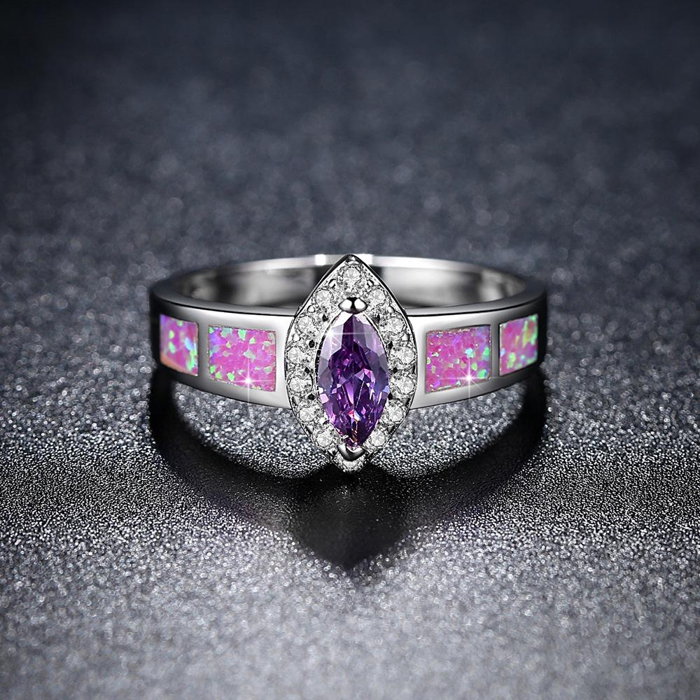 Fantasy Purple Opal Fine Ring Charm Silver  Ring Horse Eye Shape Opal Ring for Women Vintage Jewelry