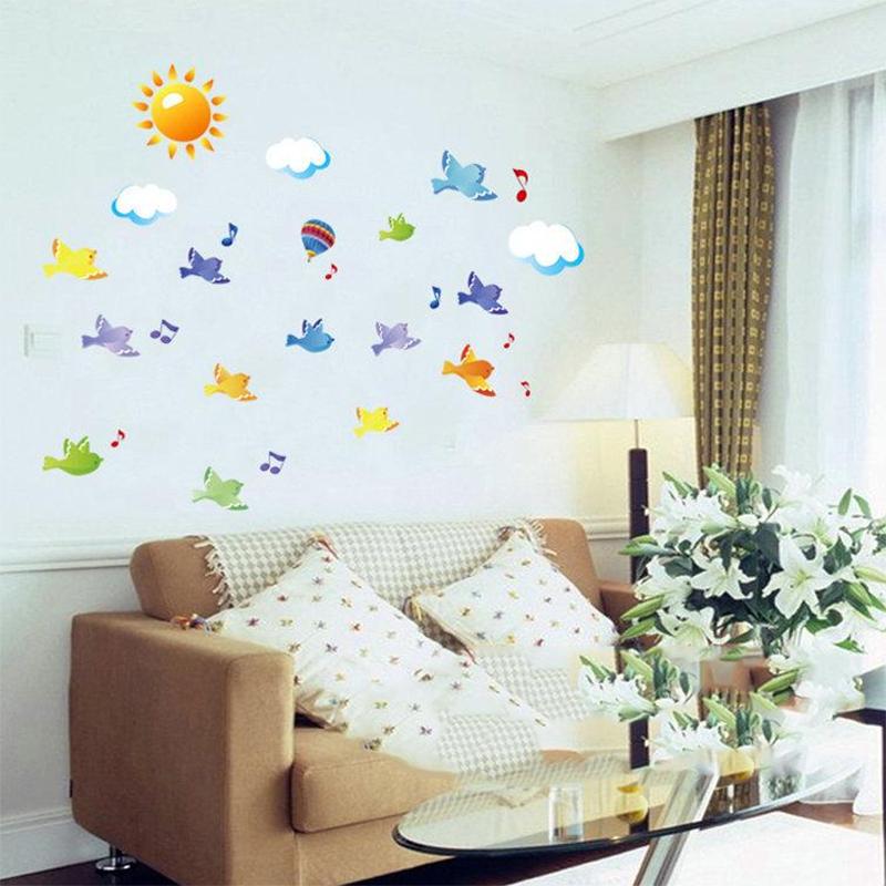 Color Children 'S Wall Stickers Warm Three -Dimensional Birds Groups Wallpaper Removable