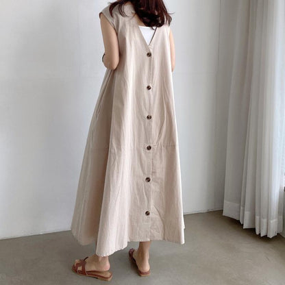 Maxi Dresses Summer Back Single Breasted Women's Dress Sexy Sleevless Loose Female Robe Dress Plus Size Dresses