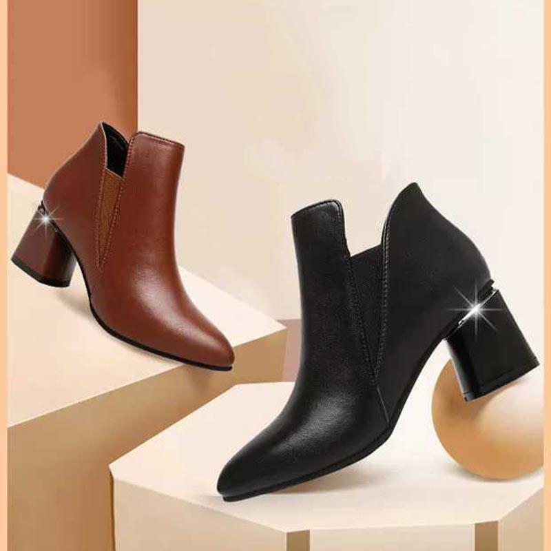 Women Slim Ankle Boots For Women Pointed Toe Thick Ankle Boots High Heel Shoes Woman Bota Feminina