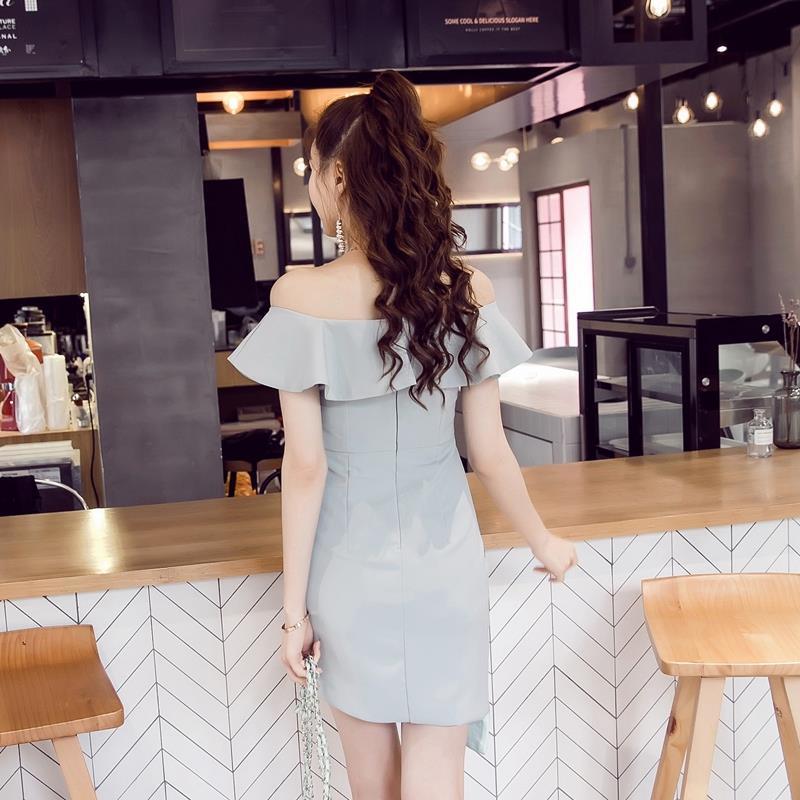 Strapless Women Short Dress 2020 Solid Summer Slash Neck Vestido Korean Ruffles Package Hip Dress